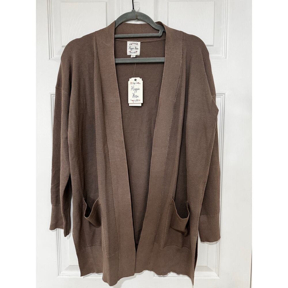 Hippie Rose Mocha Swing Open Front Cardigan Sweater XL NWT